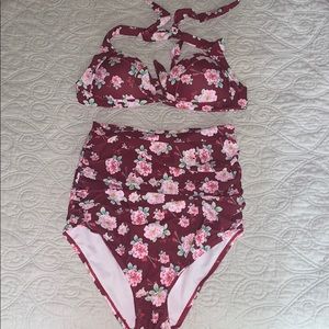 High waisted floral bikini